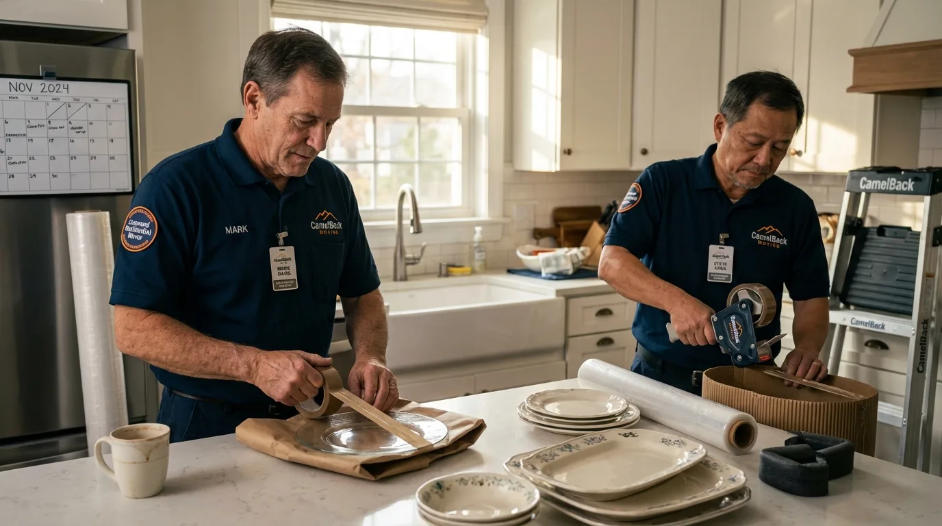 Professional crew packing kitchen dishware in West Helena, AR